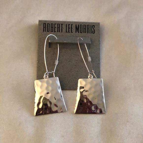 Robert Lee Morris Silver Tone Hammered Geometric Square Drop Earrings NWT - Picture 7 of 11